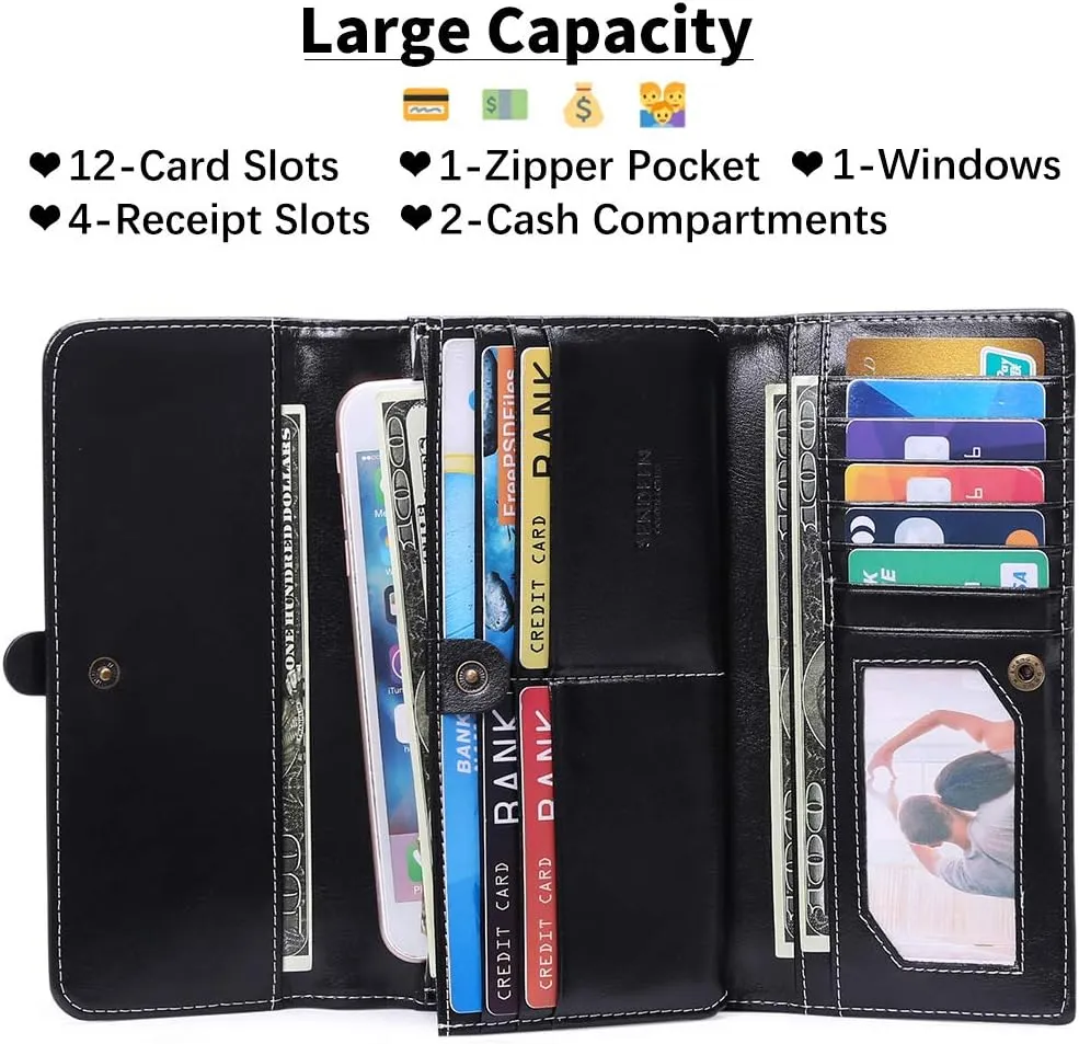 SENDEFN Wallets for Women Real Leather with RFID Blocking Trifold Credit Card Holder with ID Window Wallet
