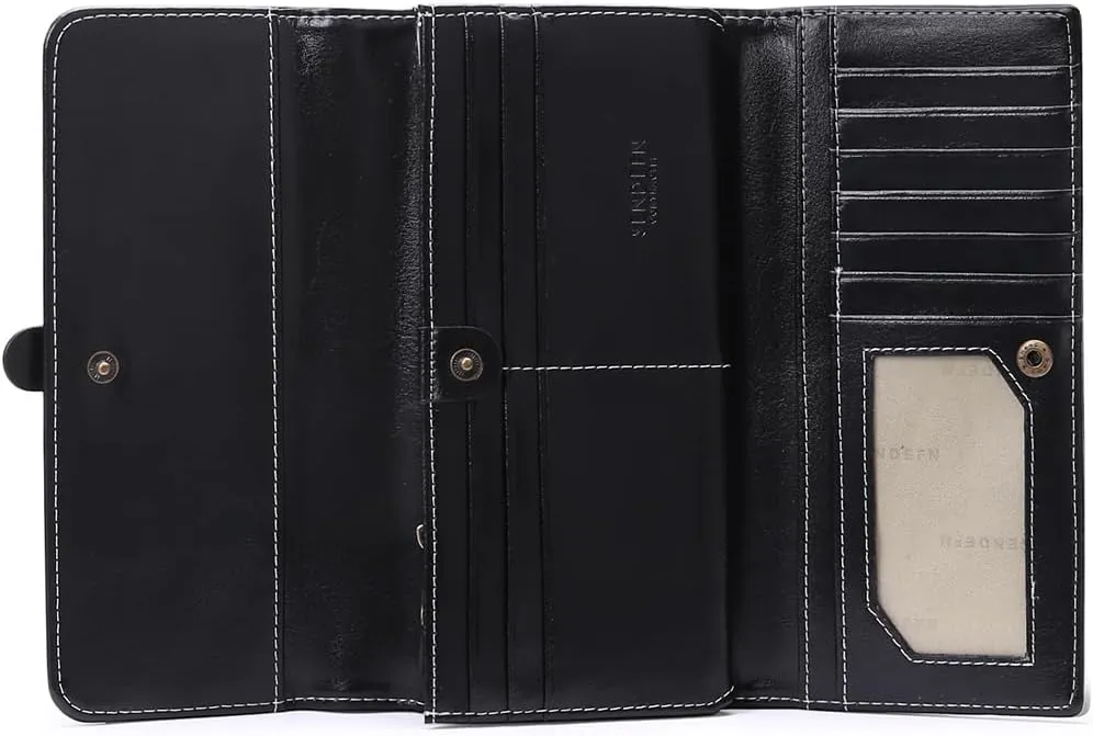 SENDEFN Wallets for Women Real Leather with RFID Blocking Trifold Credit Card Holder with ID Window Wallet