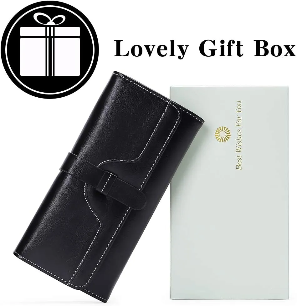 SENDEFN Wallets for Women Real Leather with RFID Blocking Trifold Credit Card Holder with ID Window Wallet