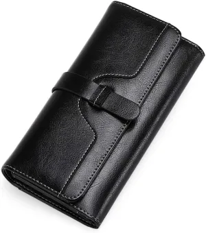 SENDEFN Wallets for Women Real Leather with RFID Blocking Trifold Credit Card Holder with ID Window Wallet
