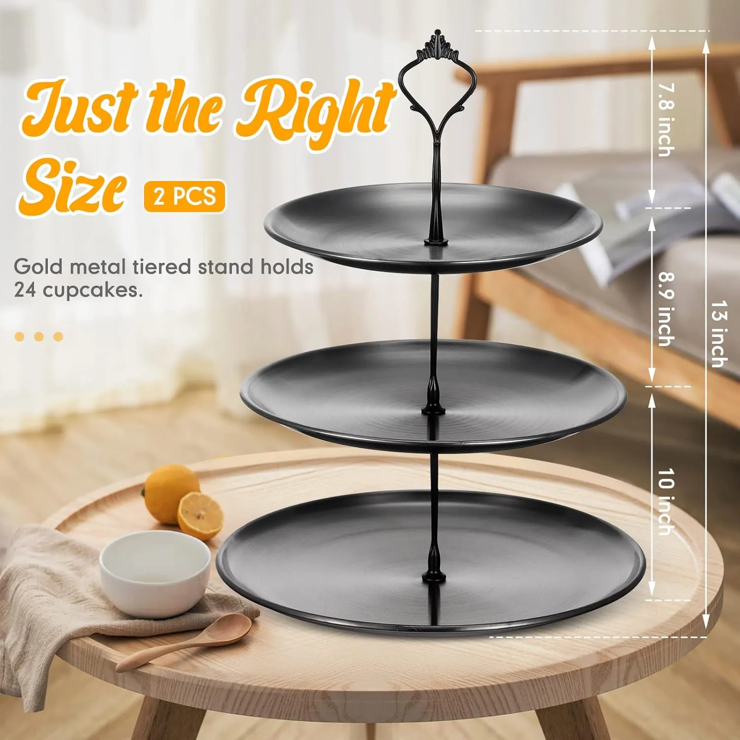 Set of 2 Cupcake Display Stands 3 Tier Serving Tray Platters Stainless Steel Cup Cake Tower for Birthday Party Wedding Dessert Cookie Candy(Black)