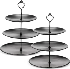 Set of 2 Cupcake Display Stands 3 Tier Serving Tray Platters Stainless Steel Cup Cake Tower for Birthday Party Wedding Dessert Cookie Candy(Black)