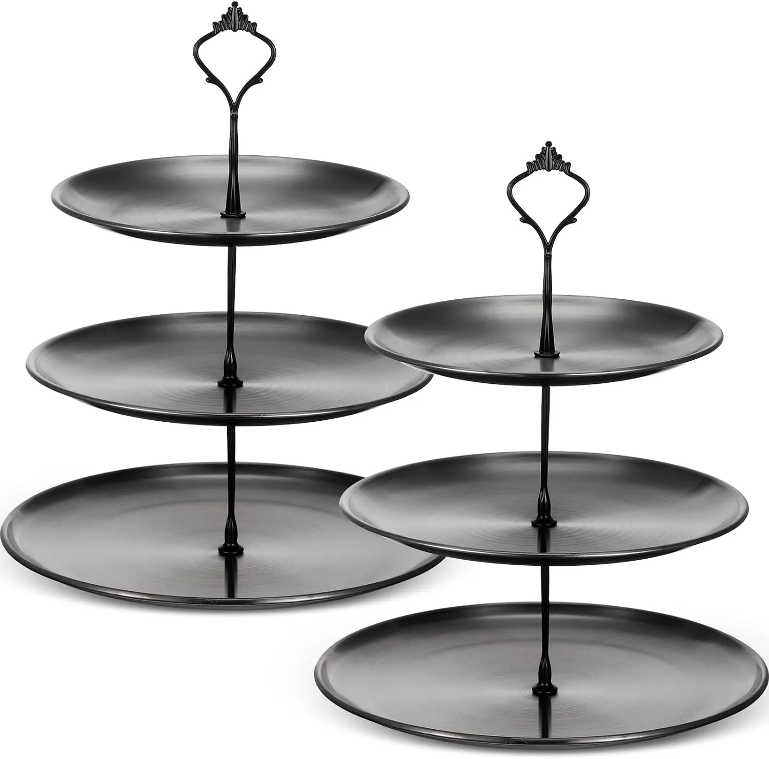 Set of 2 Cupcake Display Stands 3 Tier Serving Tray Platters Stainless Steel Cup Cake Tower for Birthday Party Wedding Dessert Cookie Candy(Black)