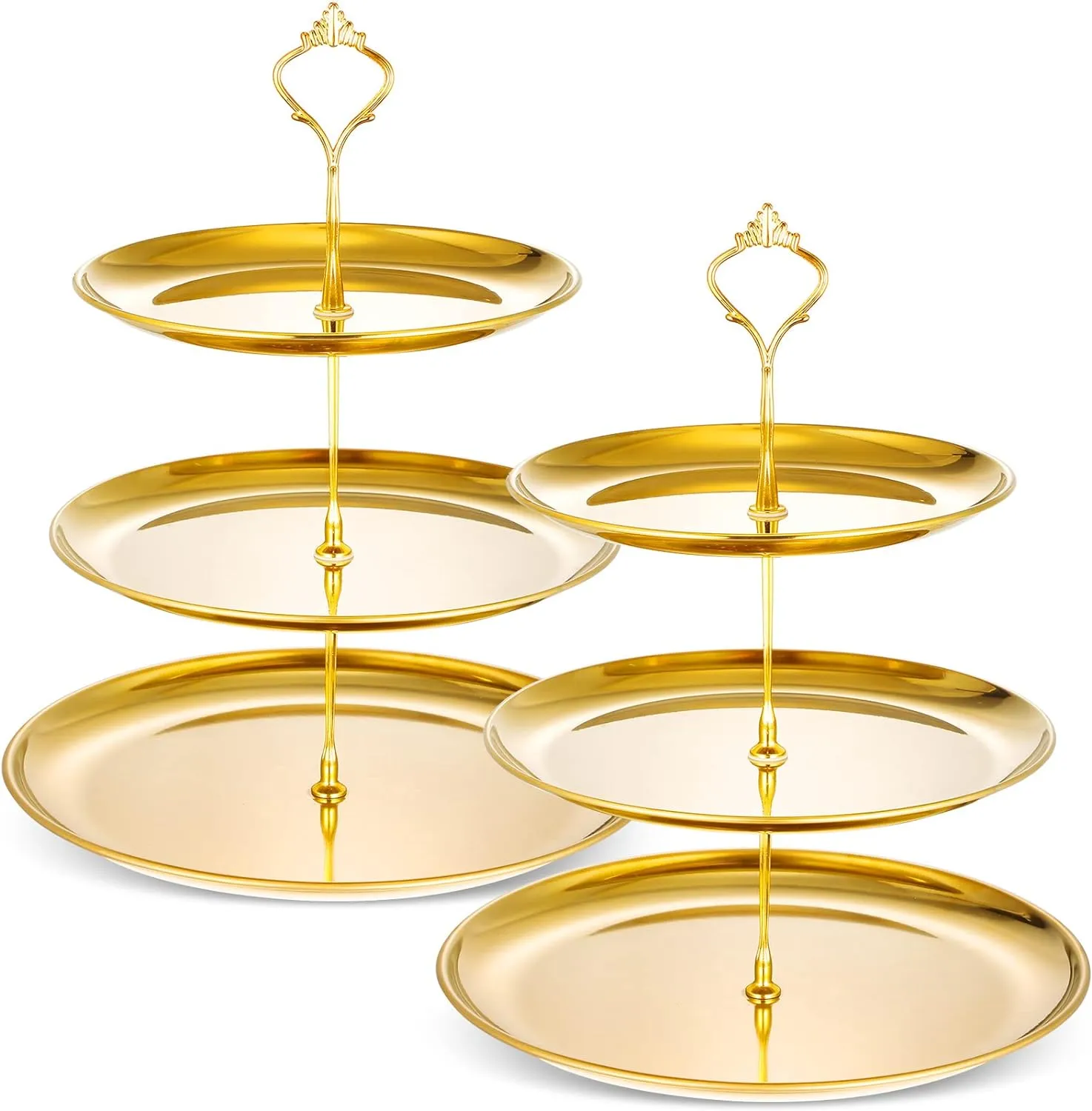 Set of 2 Cupcake Display Stands 3 Tier Serving Tray Platters Stainless Steel Cup Cake Tower for Birthday Party Wedding Dessert Cookie Candy(Gold)