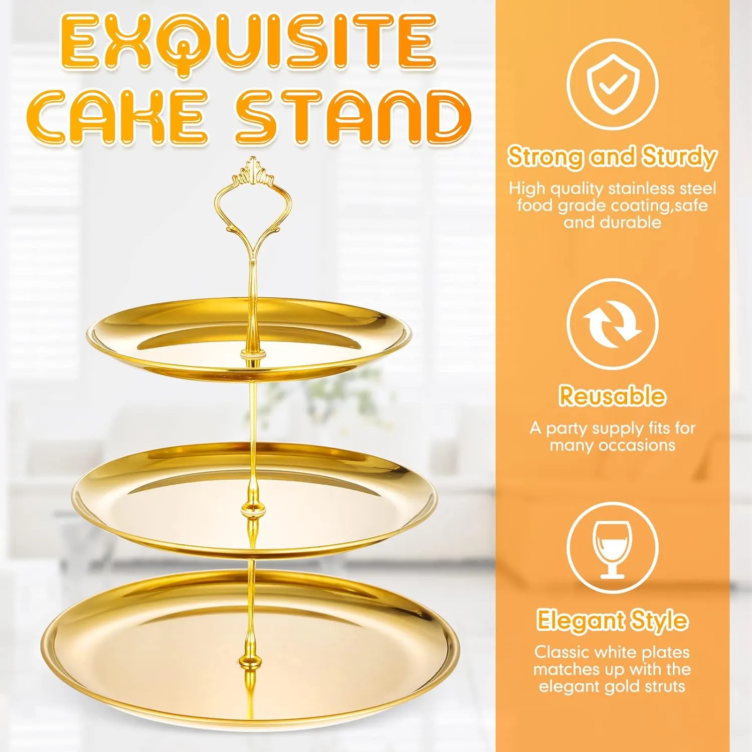 Set of 2 Cupcake Display Stands 3 Tier Serving Tray Platters Stainless Steel Cup Cake Tower for Birthday Party Wedding Dessert Cookie Candy(Gold)
