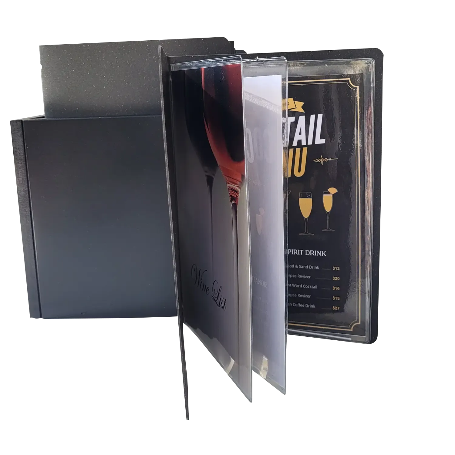 Set of 25 A5 Leather Menus Black or Light Tan with or without pockets