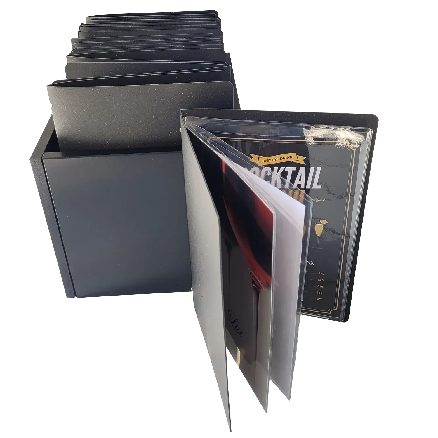 Set of 25 A5 Leather Menus Black or Light Tan with or without pockets