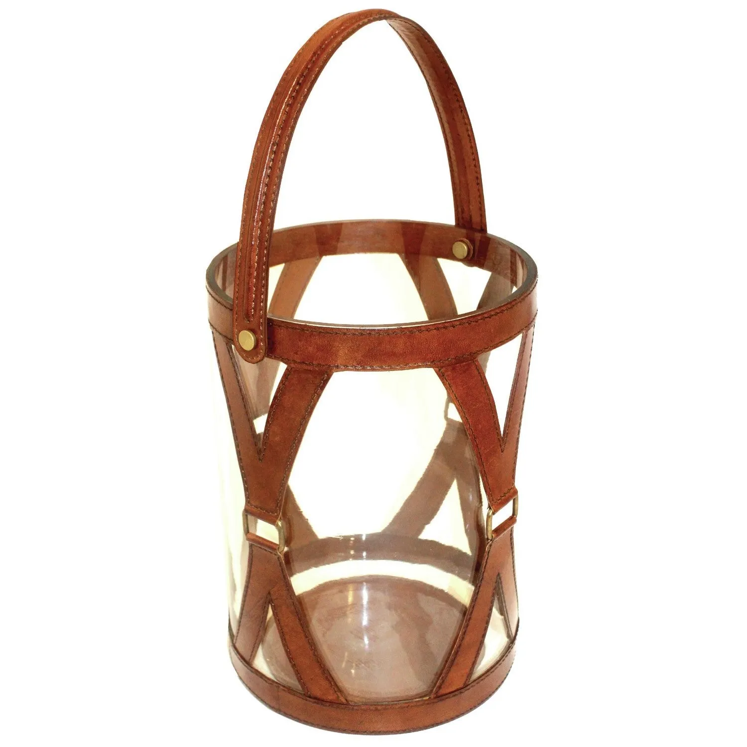 Set of 3 Cylindrical Leather Clad Hanging Hurricane Lamps