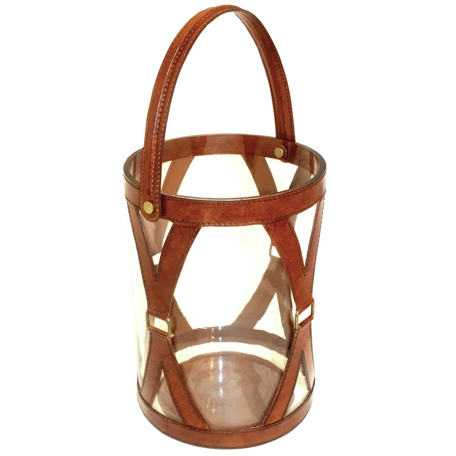 Set of 3 Cylindrical Leather Clad Hanging Hurricane Lamps