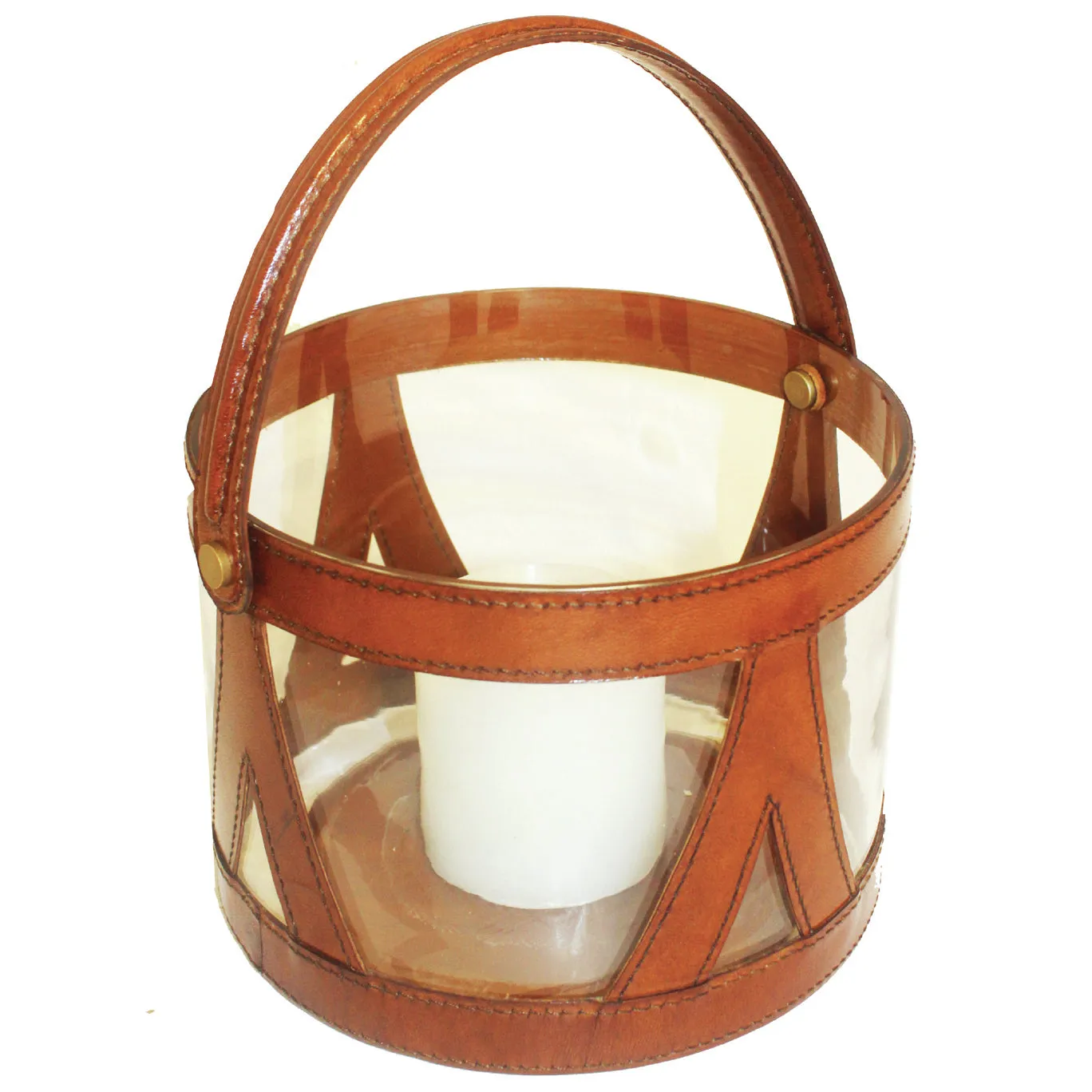 Set of 3 Cylindrical Leather Clad Hanging Hurricane Lamps