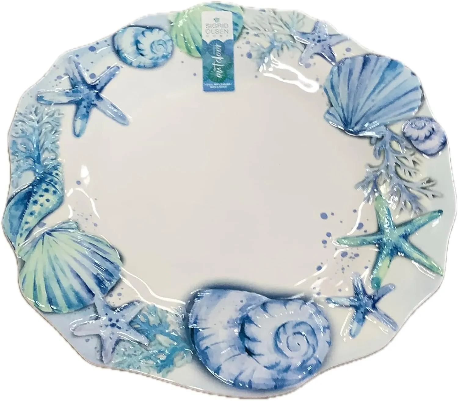 Set of 4 Melamine Dinner Plates, Blue Shells