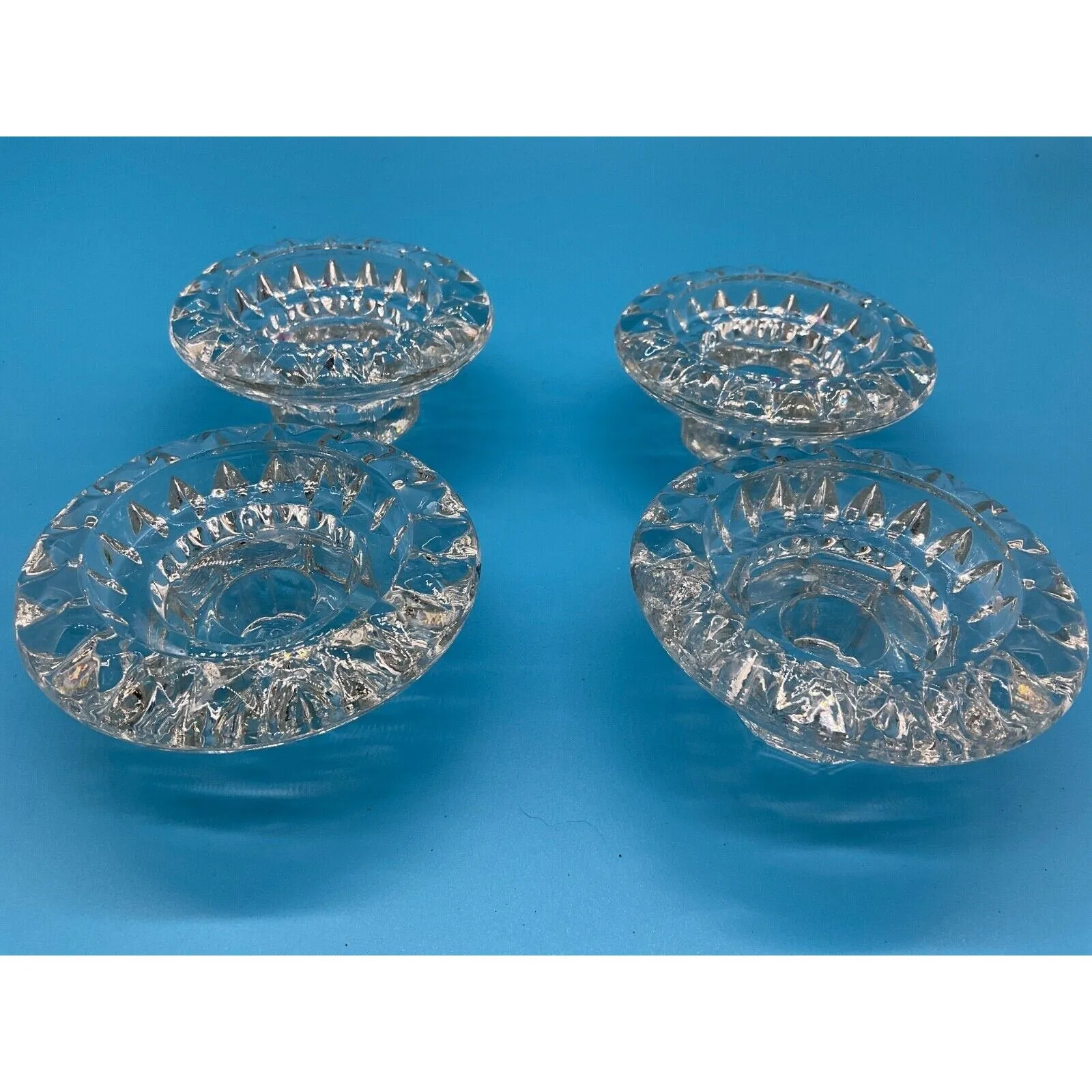 Set of 4 Vintage Crystal Clear Glass Candle Holders for Taper/Votive/Tealight