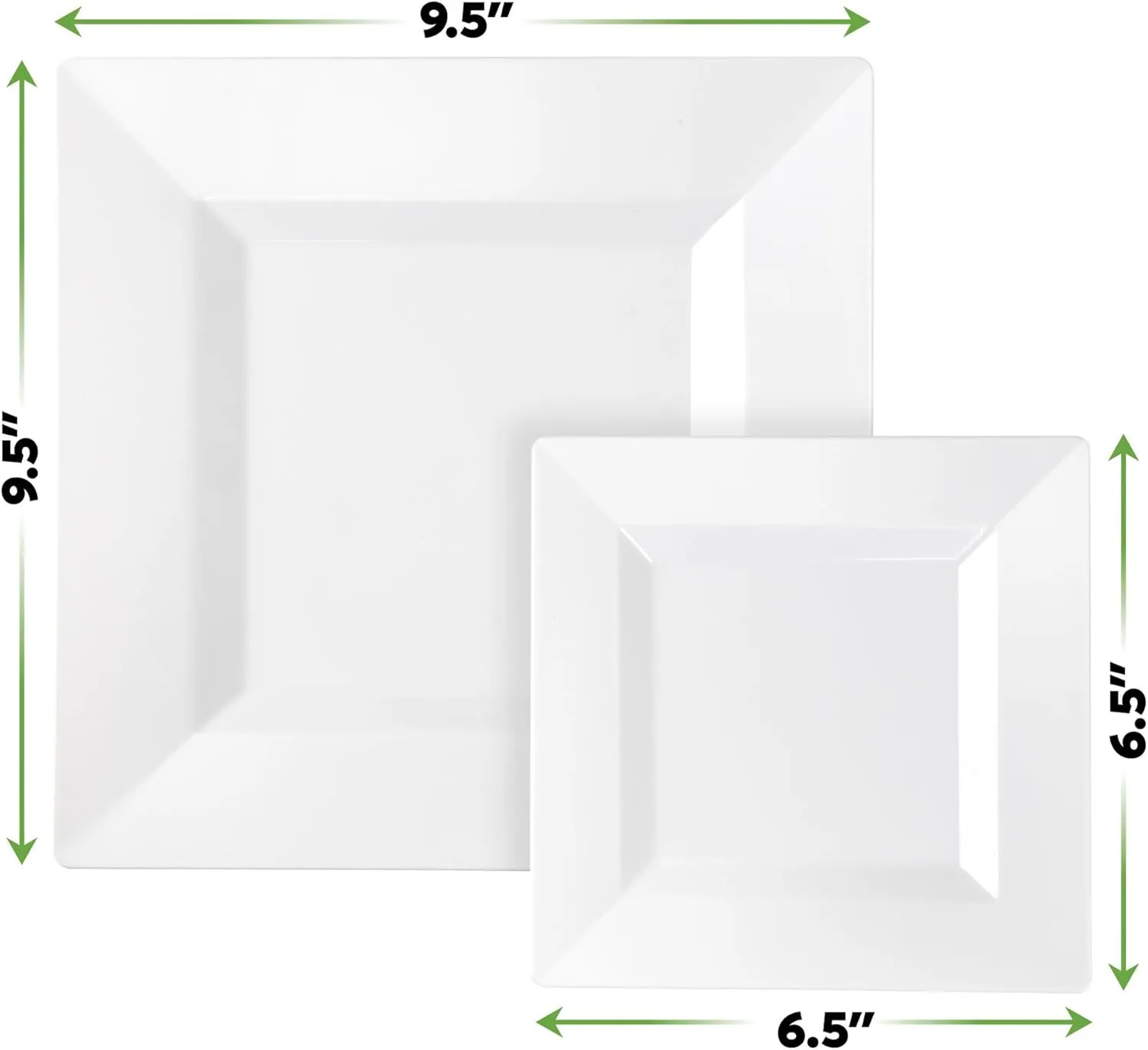 SETUP 100-Piece White Square Plastic Dinnerware Set – 50 9.5" Dinner & 50 6.5" Salad Plates – Heavy-Duty Disposable for Weddings, Catering, Parties
