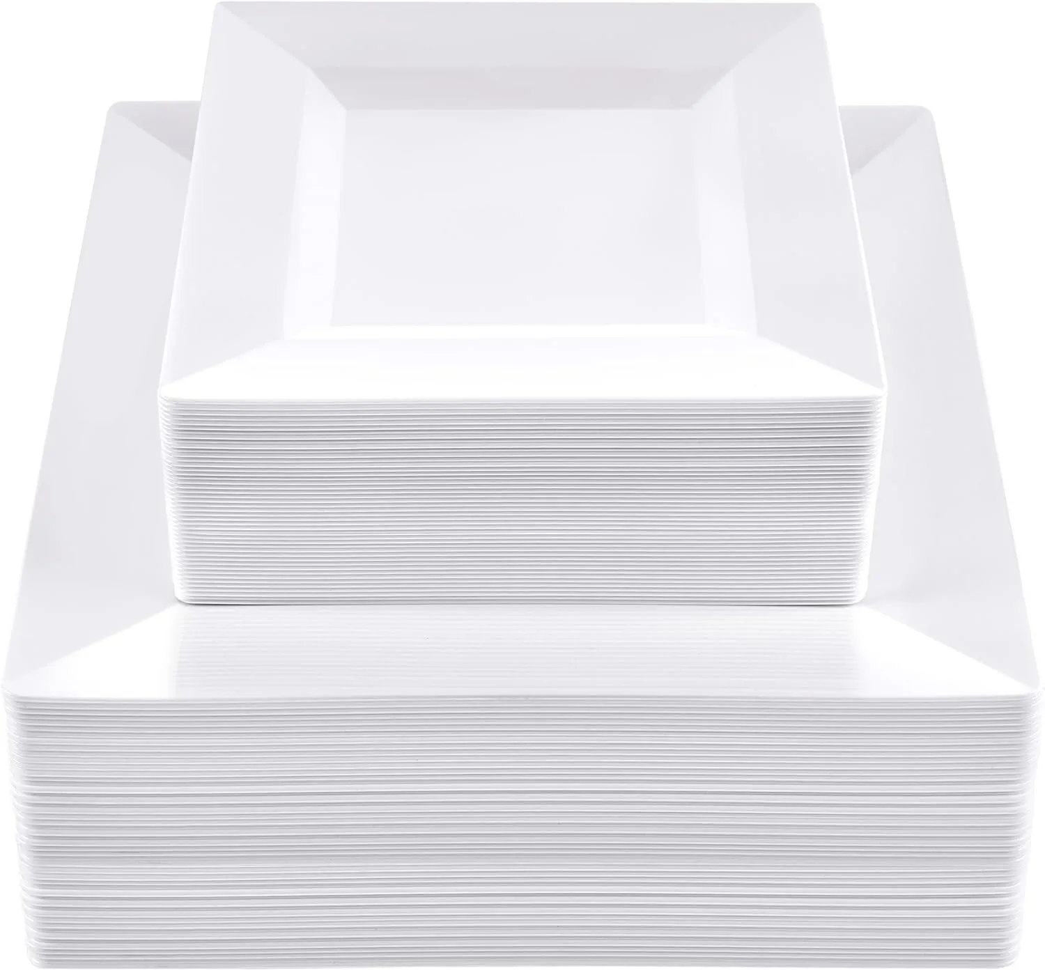SETUP 100-Piece White Square Plastic Dinnerware Set – 50 9.5" Dinner & 50 6.5" Salad Plates – Heavy-Duty Disposable for Weddings, Catering, Parties