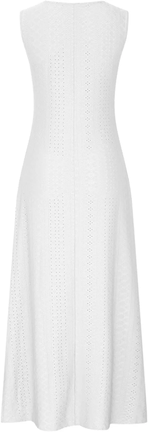Sexy Elegant Lace Eyelet Maxi Dresses for Women 2024 Fashion Sleeveless Flowy Summer Dress Beach Vacation Sundresses