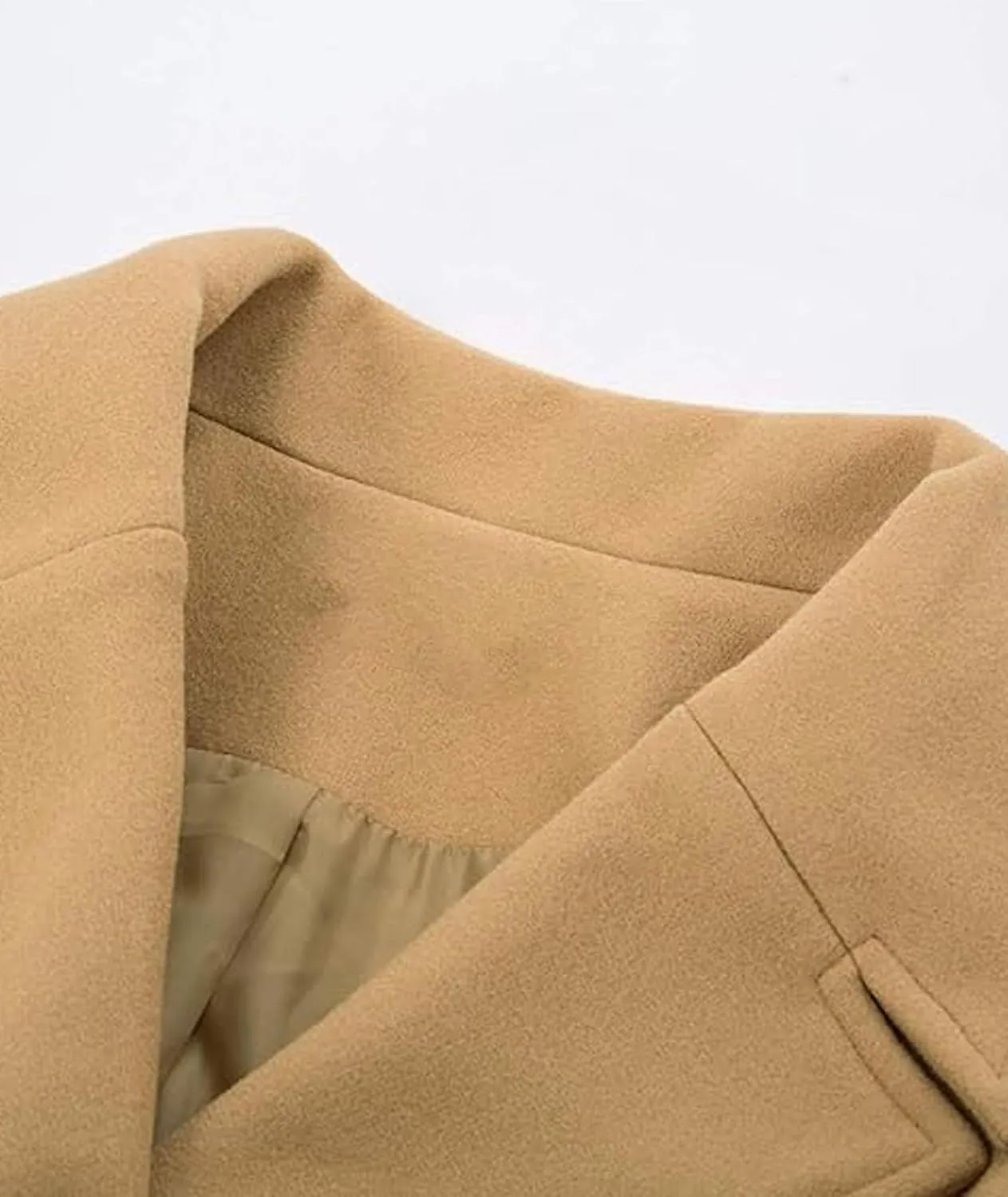 Sexyshine Women's Winter Double Breasted Trench Coat Notch Lapel Collar Wool Blend Pea Coat Swing A Line Long Overcoat