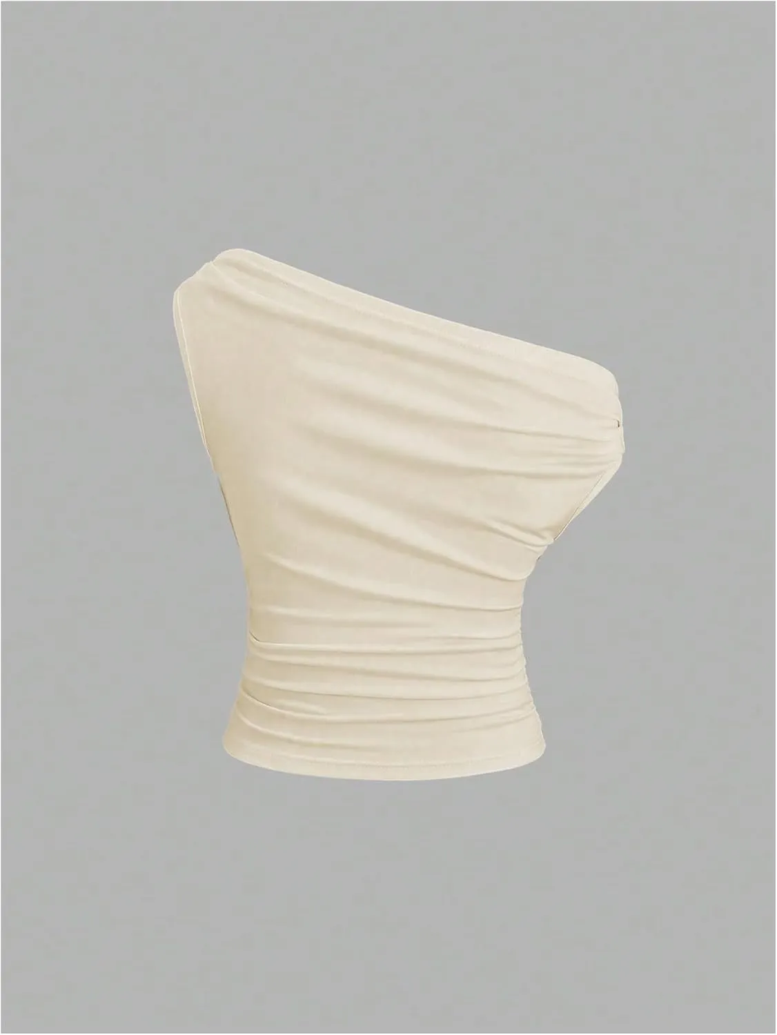 SHENHE Women's Elegant Ruched Tank Top Asymmetrical Neck Sleeveless Slim Fitted Summer Shirts
