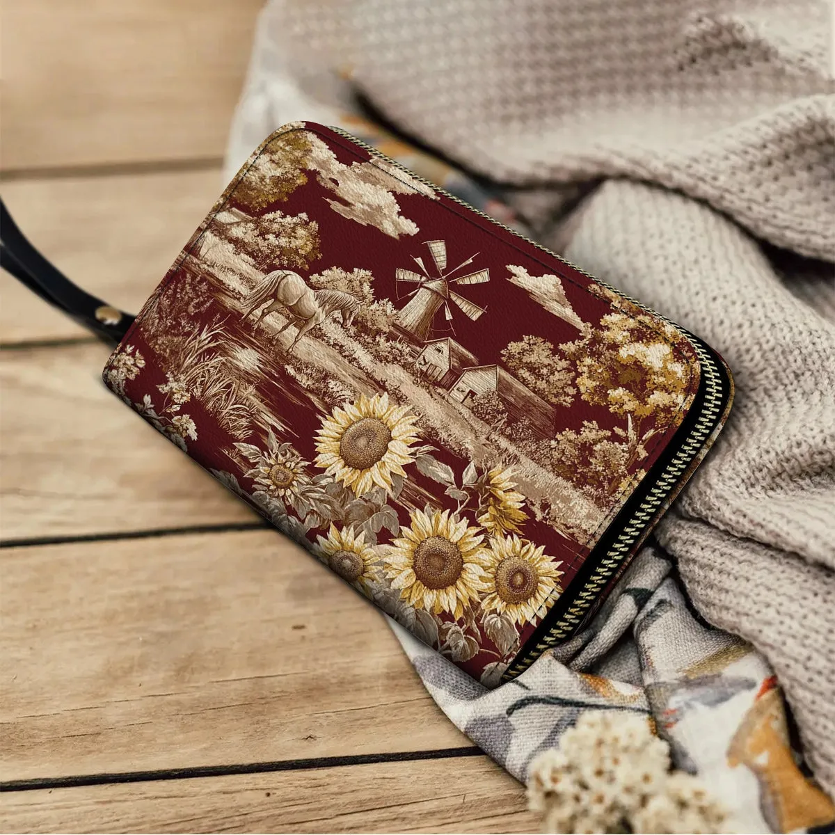 Shineful Leather Clutch Purse Texas Sunflower - Heart of the Lone Star Fields
