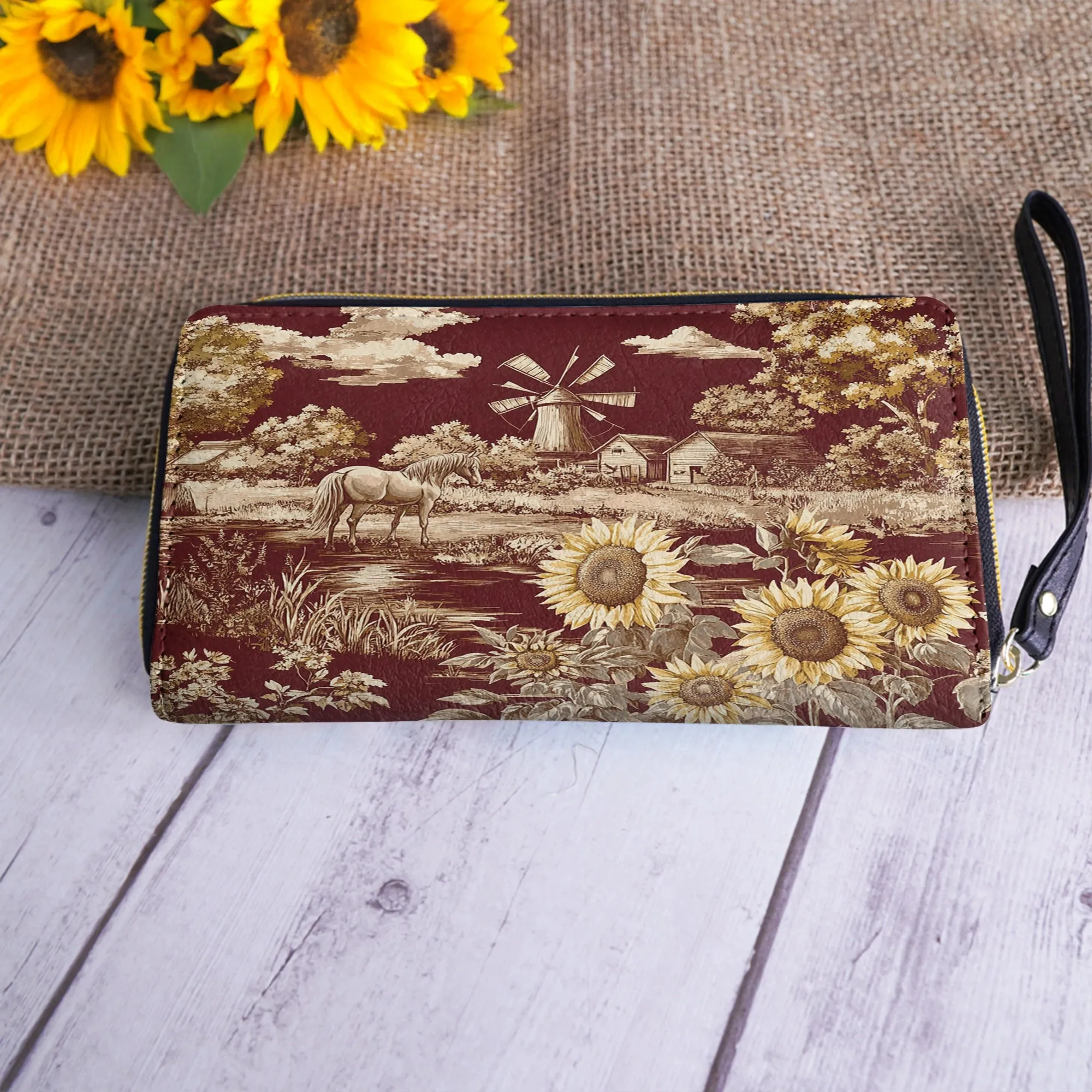 Shineful Leather Clutch Purse Texas Sunflower - Heart of the Lone Star Fields