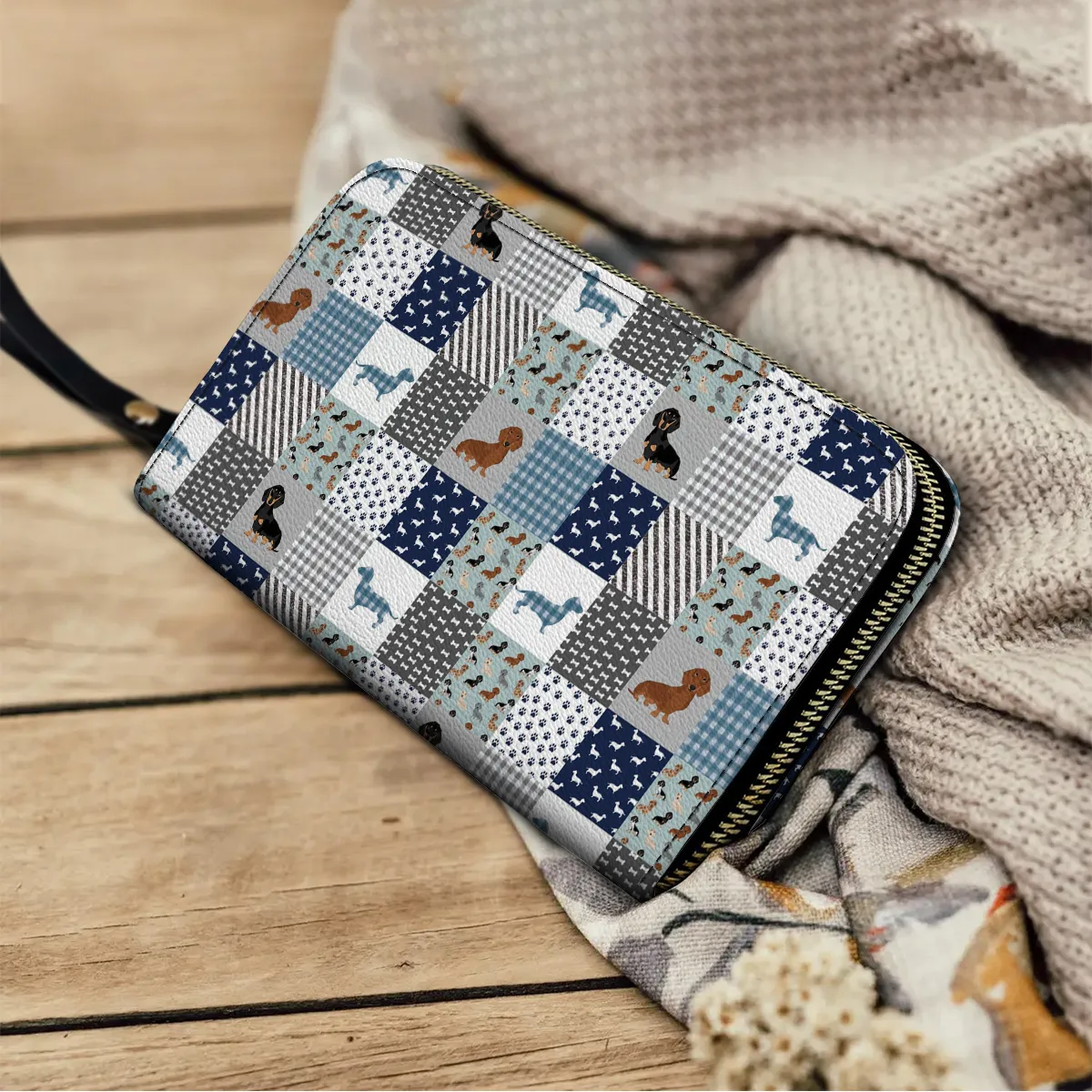 Shineful Leather Clutch Purse With Wristlet Strap Handle Dachshund Delight