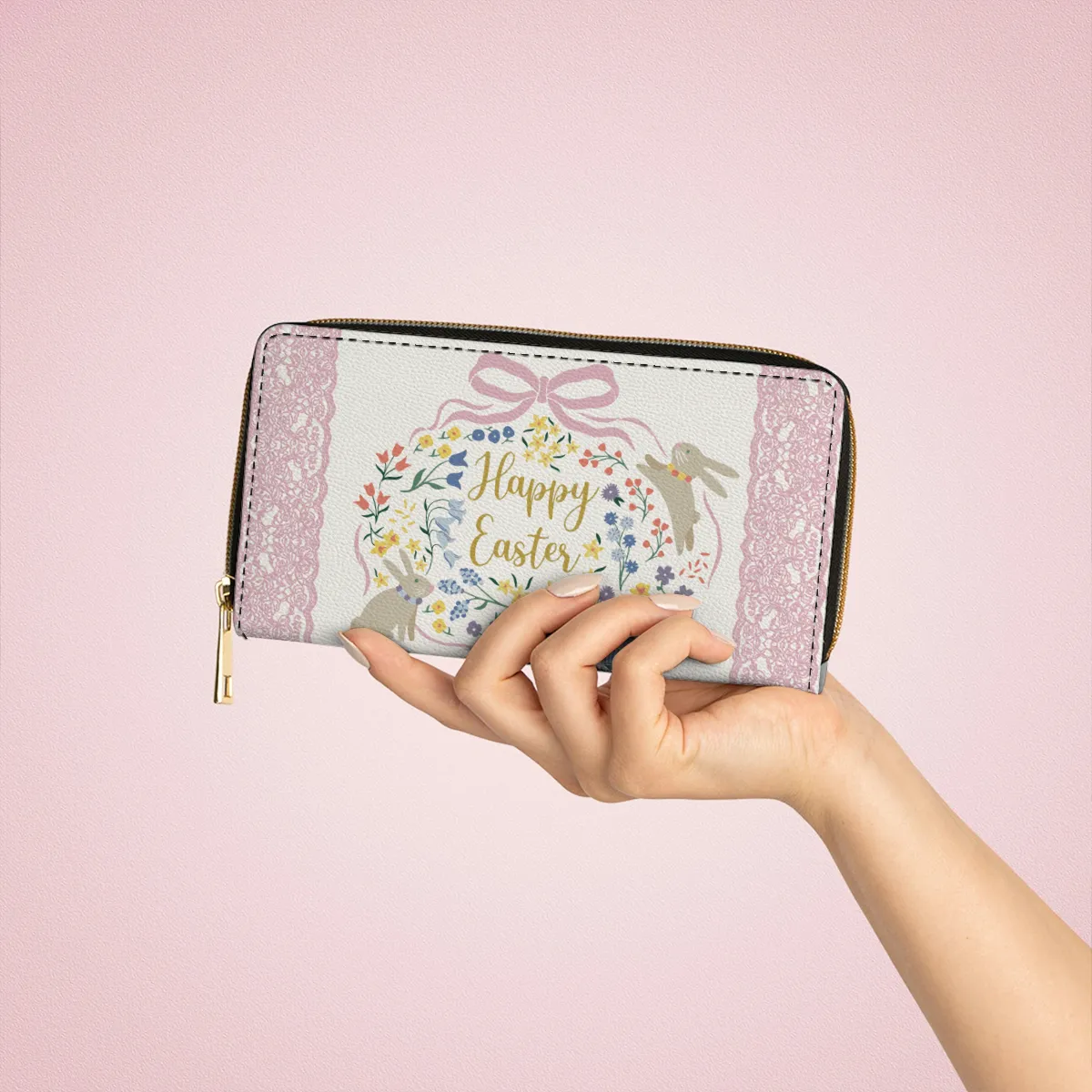 Shineful Leather Clutch Purse With Wristlet Strap Handle Easter Bliss