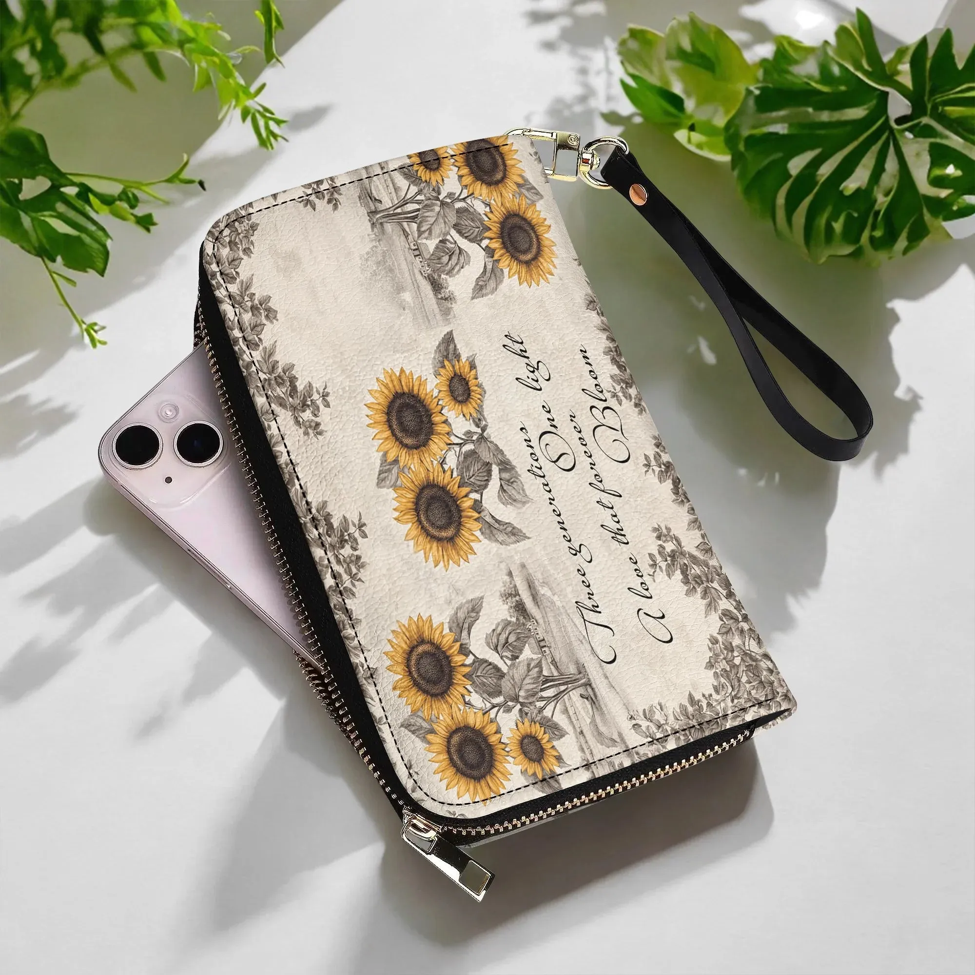 Shineful Leather Clutch Purse With Wristlet Strap Handle Generations of Sunshine
