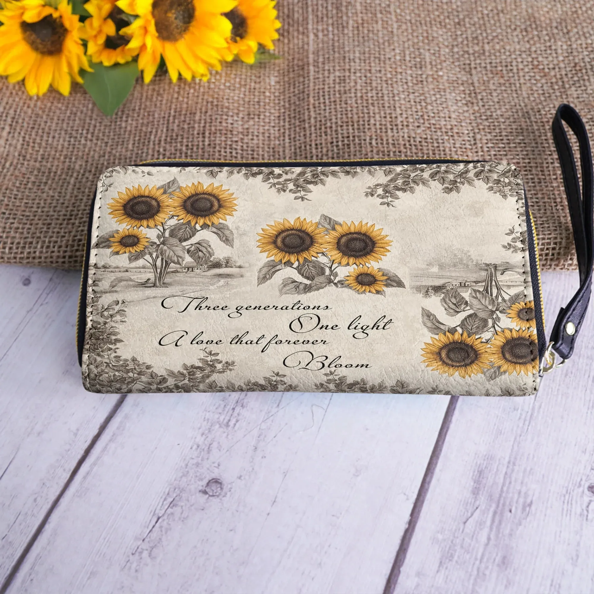 Shineful Leather Clutch Purse With Wristlet Strap Handle Generations of Sunshine