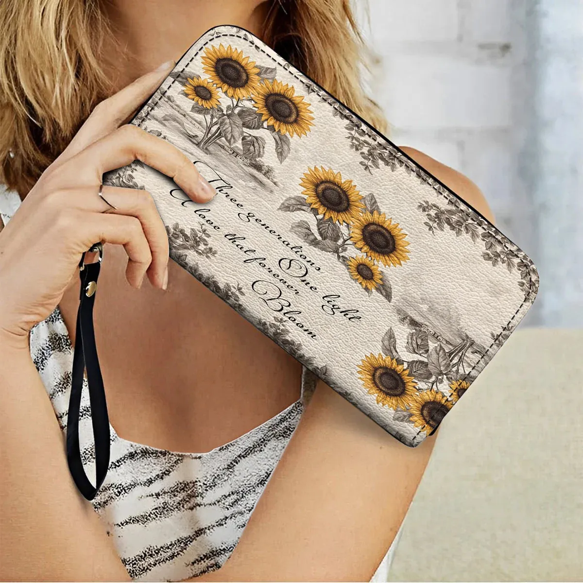 Shineful Leather Clutch Purse With Wristlet Strap Handle Generations of Sunshine
