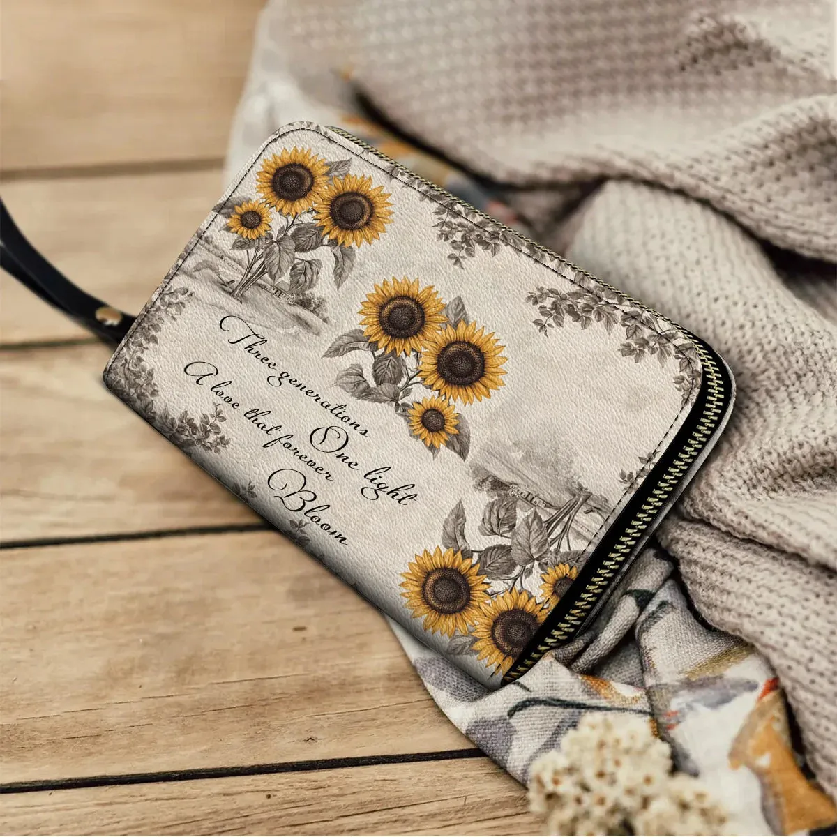Shineful Leather Clutch Purse With Wristlet Strap Handle Generations of Sunshine
