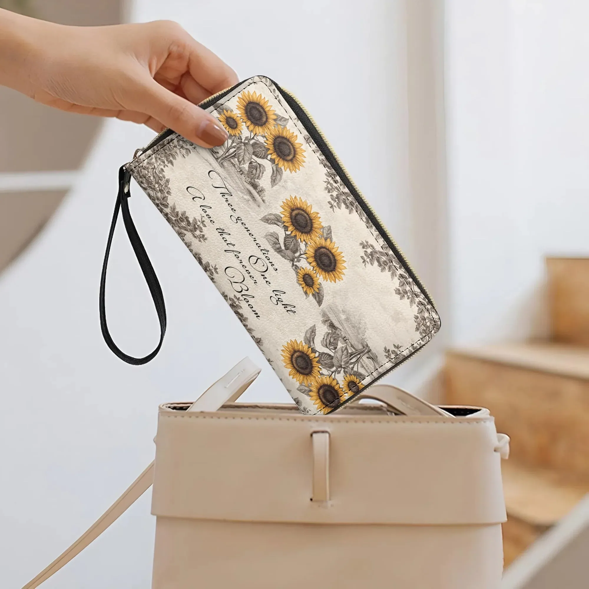 Shineful Leather Clutch Purse With Wristlet Strap Handle Generations of Sunshine