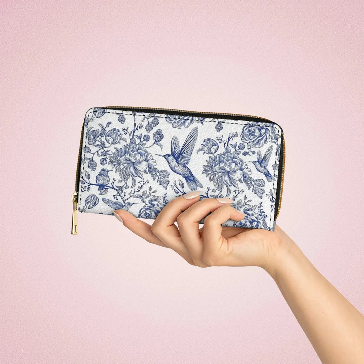 Shineful Leather Clutch Purse With Wristlet Strap Handle Hummingbird Serenity