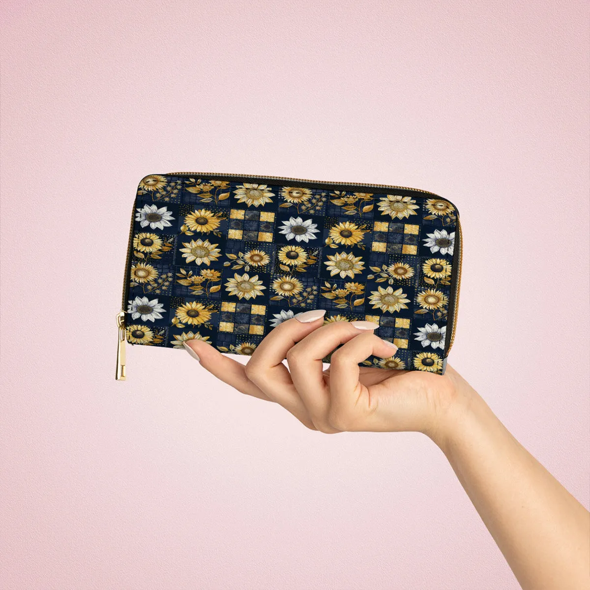 Shineful Leather Clutch Purse With Wristlet Strap Handle Inelegance Sunflowers