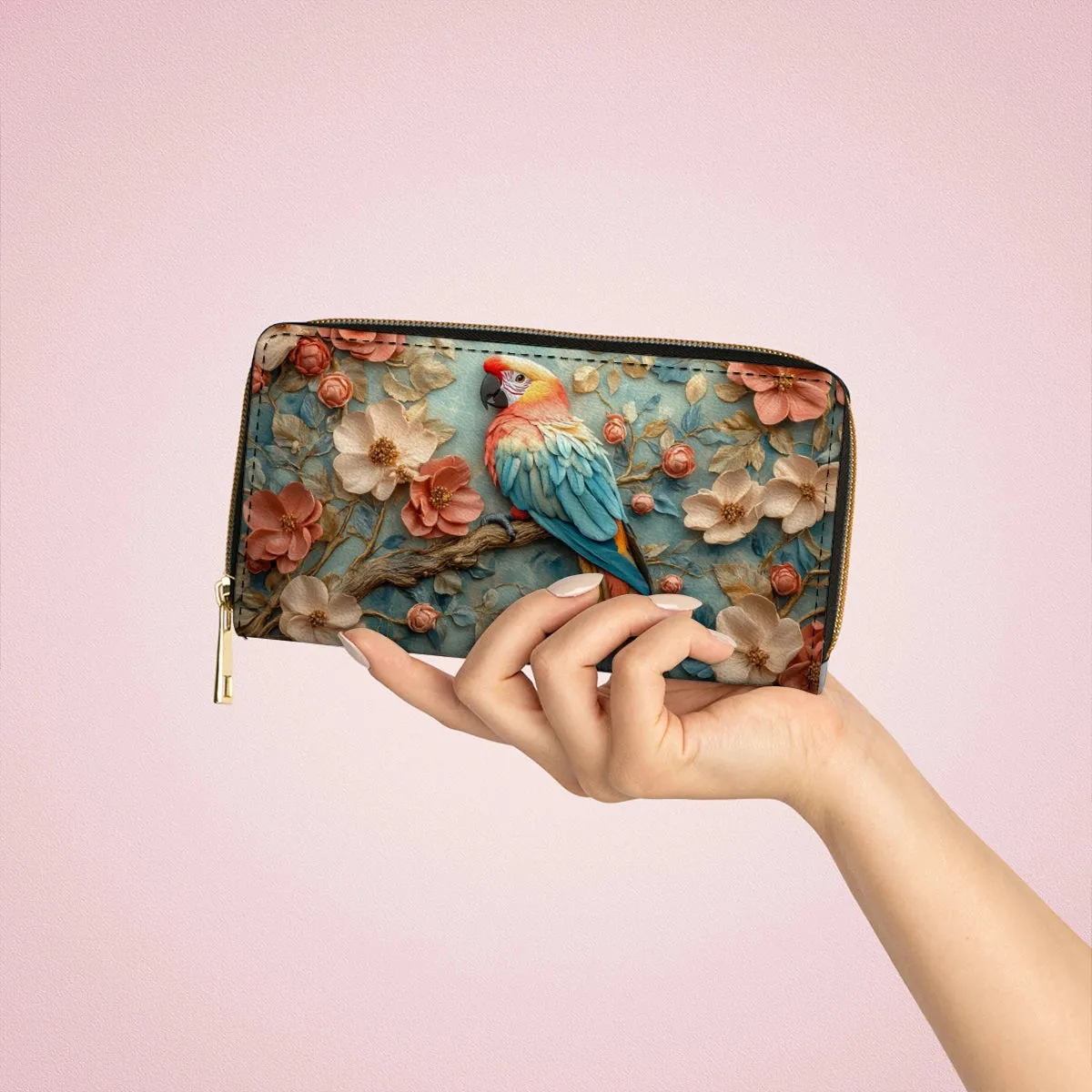 Shineful Leather Clutch Purse With Wristlet Strap Handle Macaw Majesty