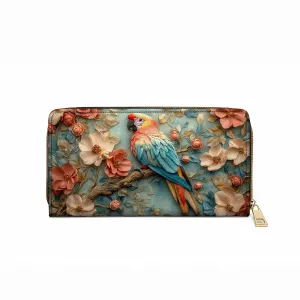 Shineful Leather Clutch Purse With Wristlet Strap Handle Macaw Majesty