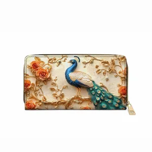 Shineful Leather Clutch Purse With Wristlet Strap Handle Majestic Peacock