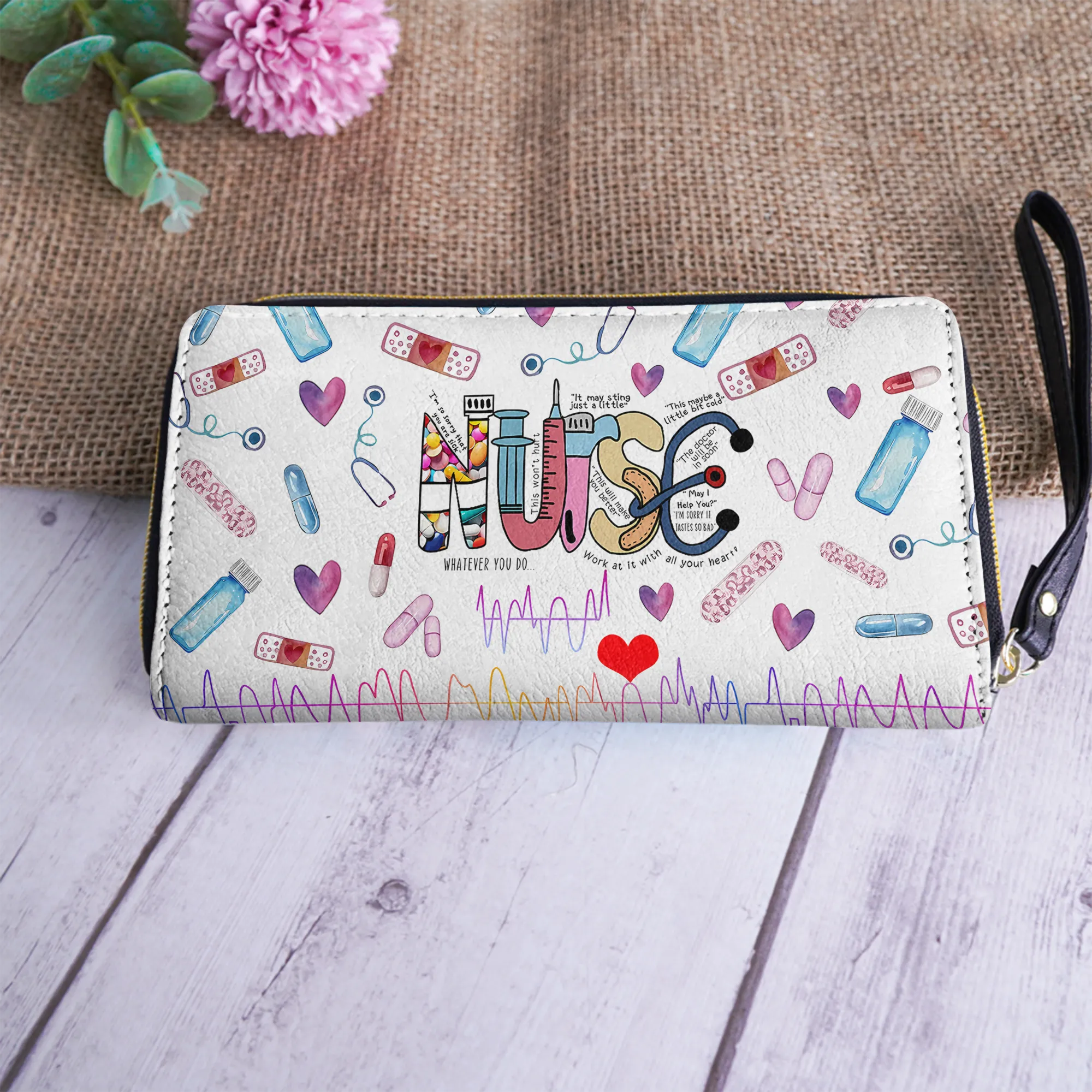 Shineful Leather Clutch Purse With Wristlet Strap Handle Nurse Colorful