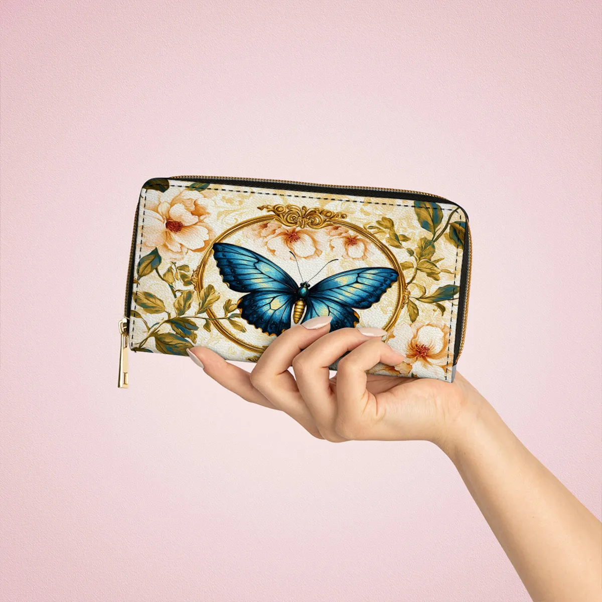 Shineful Leather Clutch Purse With Wristlet Strap Handle Regency Blossom Heritage