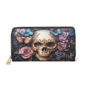 Shineful Leather Clutch Purse With Wristlet Strap Handle Skull Eternal Serenade