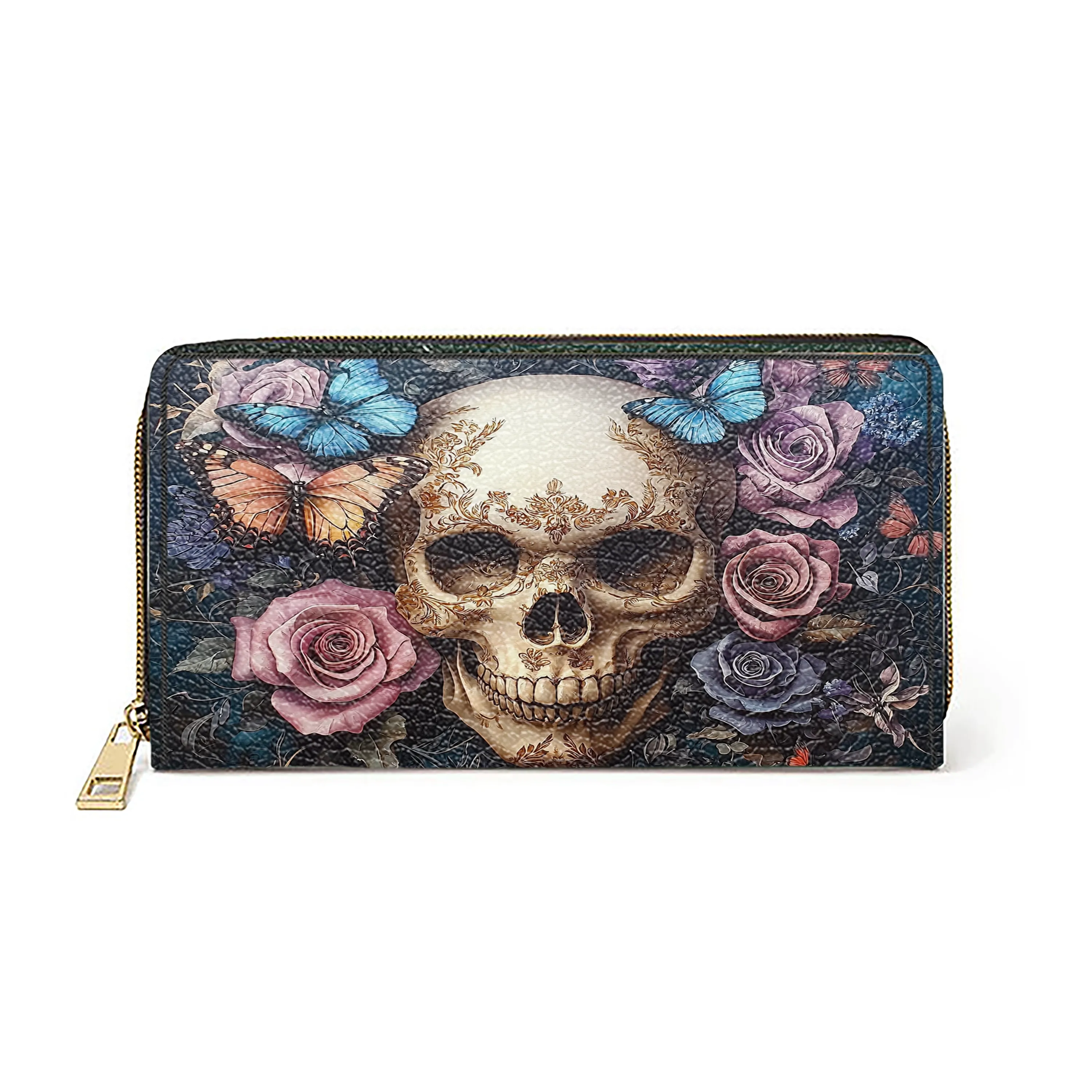 Shineful Leather Clutch Purse With Wristlet Strap Handle Skull Eternal Serenade