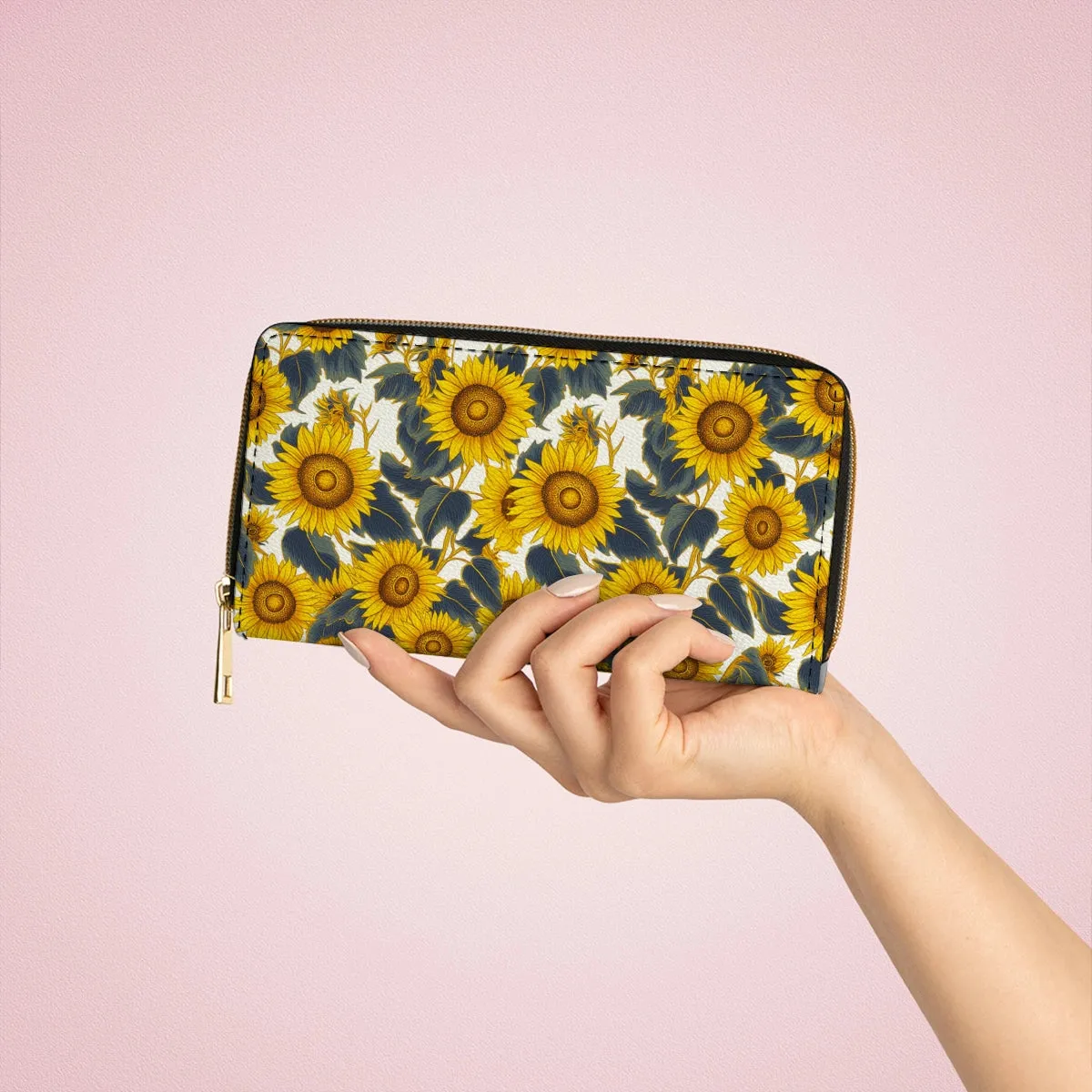 Shineful Leather Clutch Purse With Wristlet Strap Handle Sunflower Bold Bloom