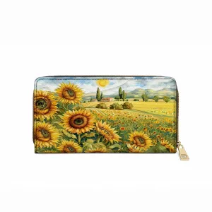 Shineful Leather Clutch Purse With Wristlet Strap Handle Sunflower Countryside Charm