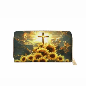 Shineful Leather Clutch Purse With Wristlet Strap Handle Sunflower Faith Light