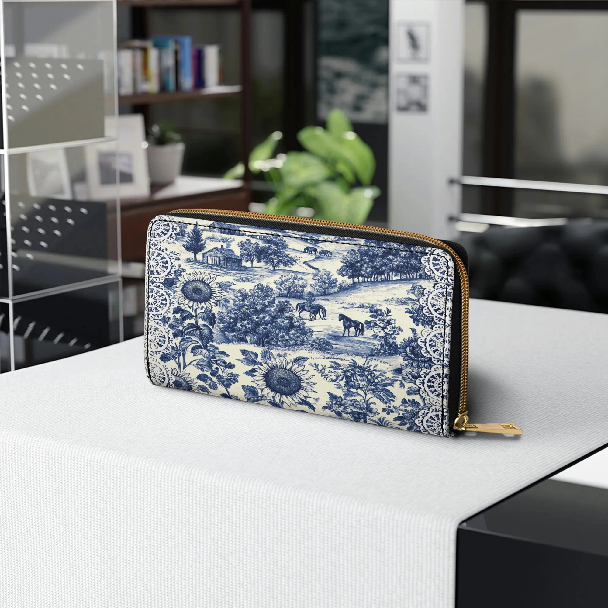 Shineful Leather Clutch Purse With Wristlet Strap Handle Texas Countryside Bloom