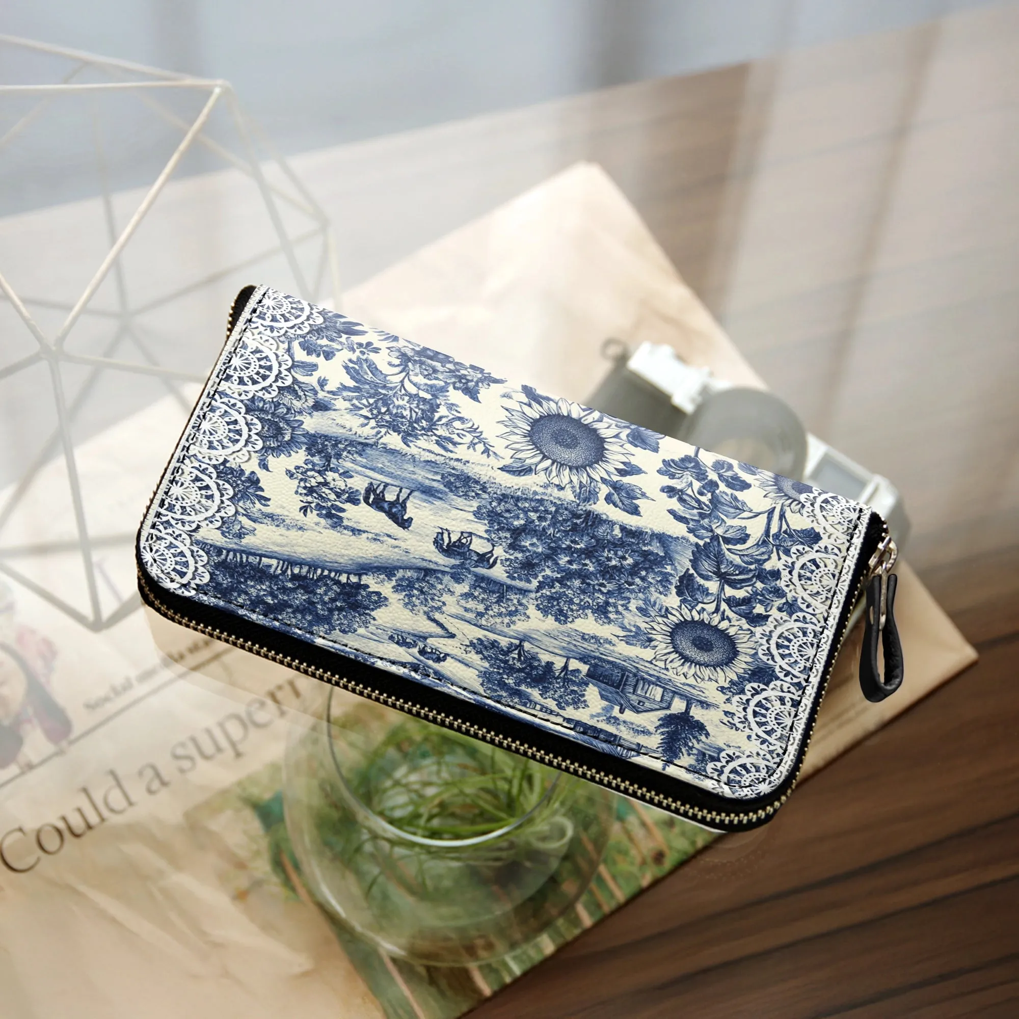 Shineful Leather Clutch Purse With Wristlet Strap Handle Texas Countryside Bloom