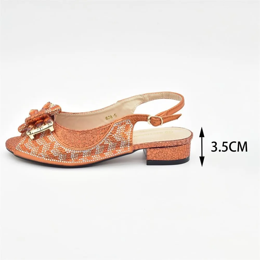 shoe bag set Small metal handle dinner bag rhinestone fish mouth shoes short heels(39)
