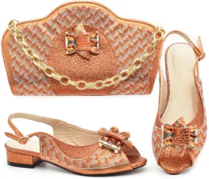 shoe bag set Small metal handle dinner bag rhinestone fish mouth shoes short heels(39)