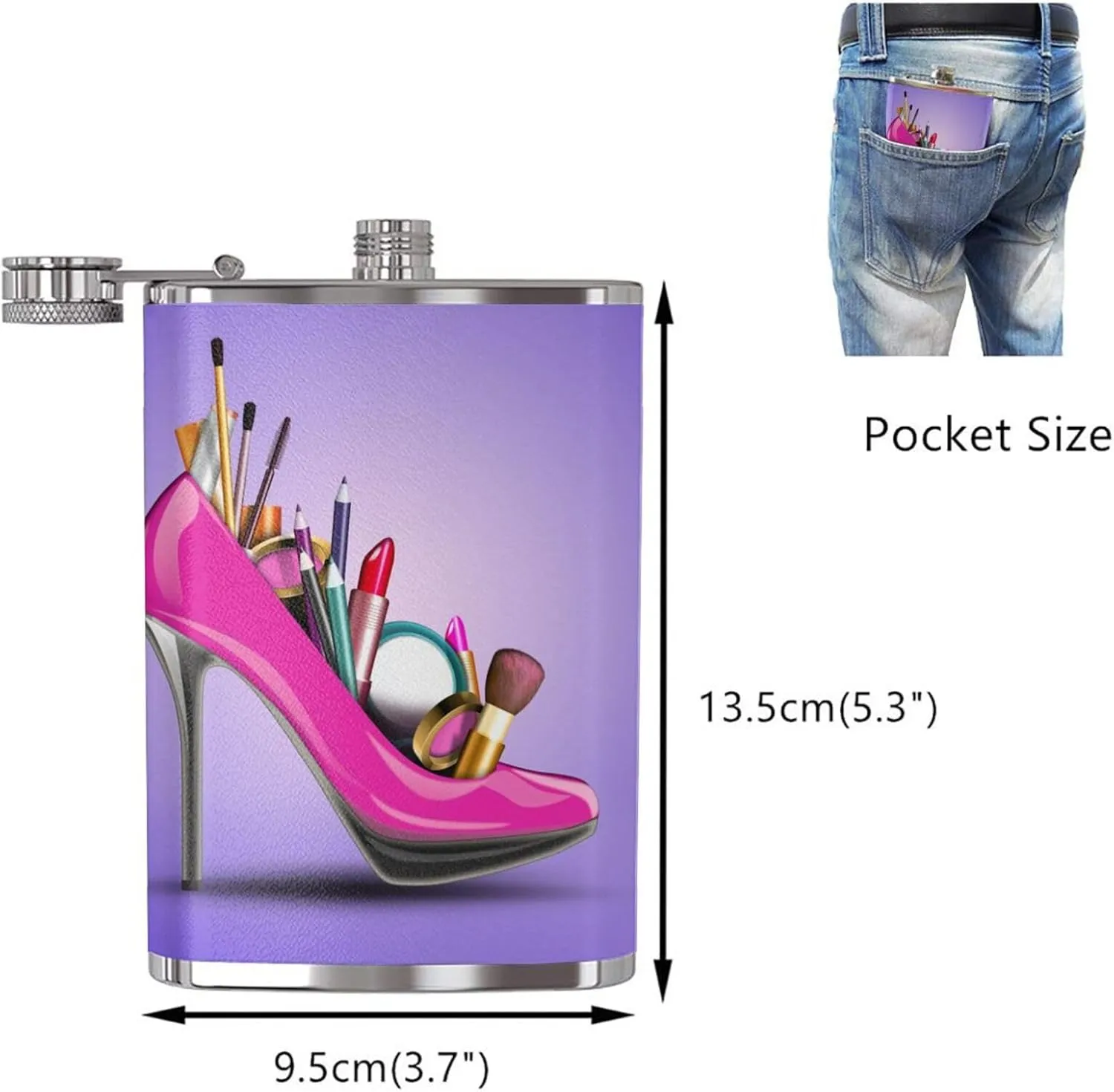 Shoes And Makeup Portable Stainless Steel Small Flagon, Outdoor Flat Pocket Liquor Flask Wine Pot Hip Flask