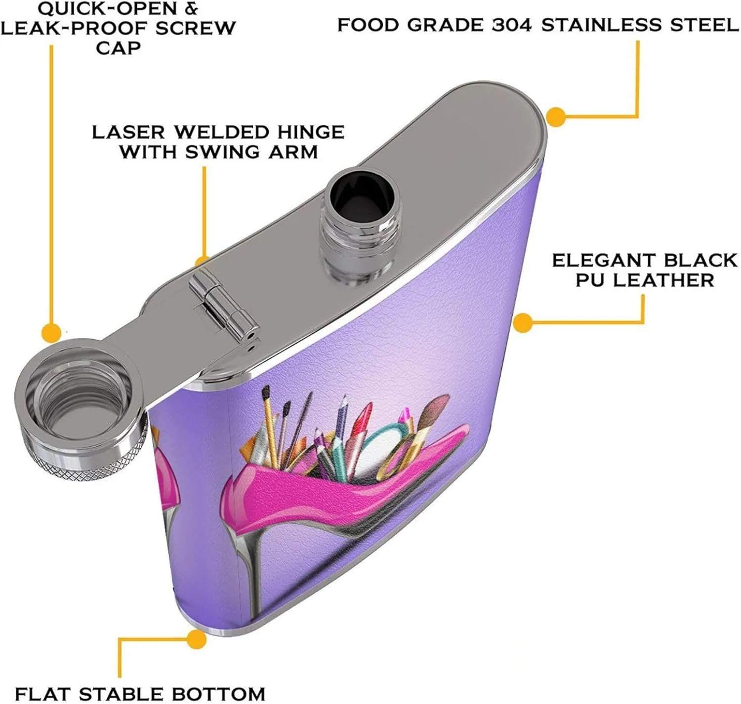 Shoes And Makeup Portable Stainless Steel Small Flagon, Outdoor Flat Pocket Liquor Flask Wine Pot Hip Flask