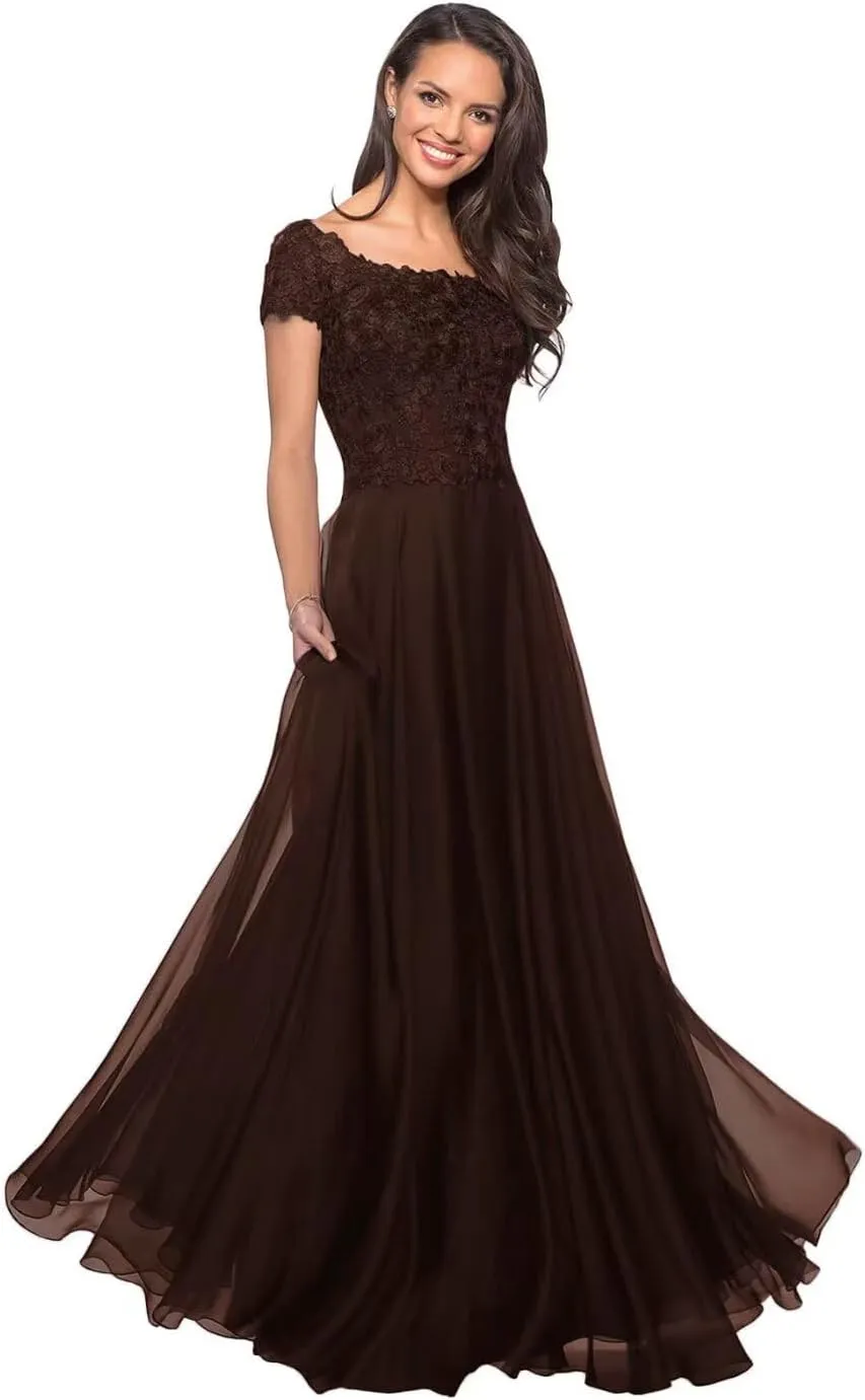 Short Sleeves Mother of The Bride Dresses for Wedding Guests Laces Appliques Chiffon Formal Evening Party Gowns