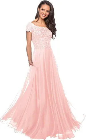 Short Sleeves Mother of The Bride Dresses for Wedding Guests Laces Appliques Chiffon Formal Evening Party Gowns
